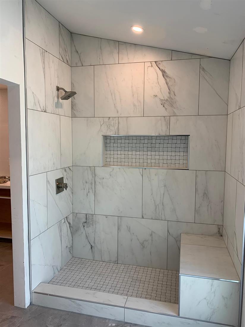 Large format tile shower